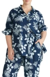 Universal Standard Dawn High/low Linen Blend Shirt In Blue