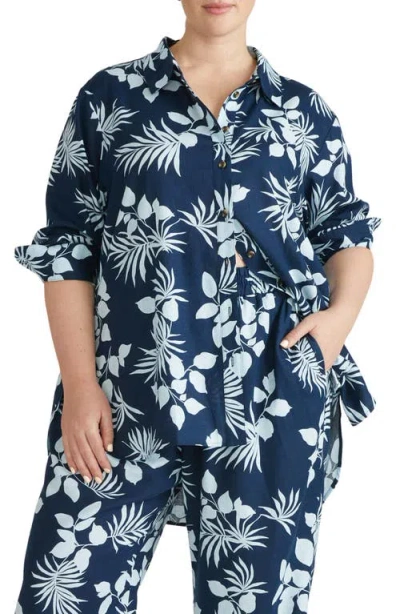 Universal Standard Dawn High/low Linen Blend Shirt In Blue