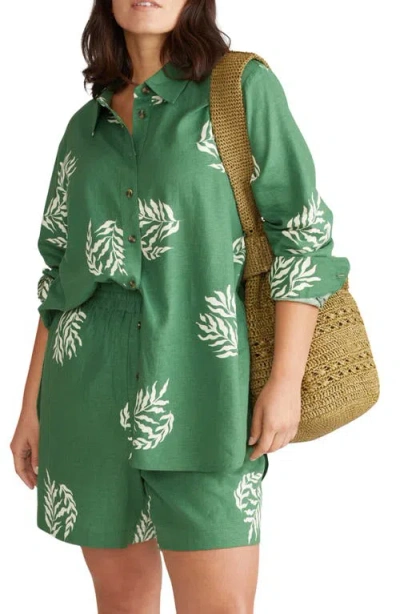 Universal Standard Dawn High/low Linen Blend Shirt In Green