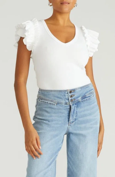Universal Standard Debbie Ruffle Sleeve Top In White