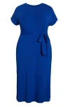 Universal Standard Divine Tie Belt Jersey T-shirt Dress In Blue
