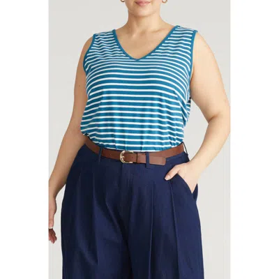 Universal Standard Double V Stretch Cotton Tank In Blue