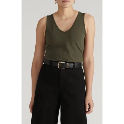 Universal Standard Double V Stretch Cotton Tank In Green