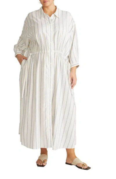 Universal Standard Drawstring Waist Button-up Linen Blend Shirtdress In White
