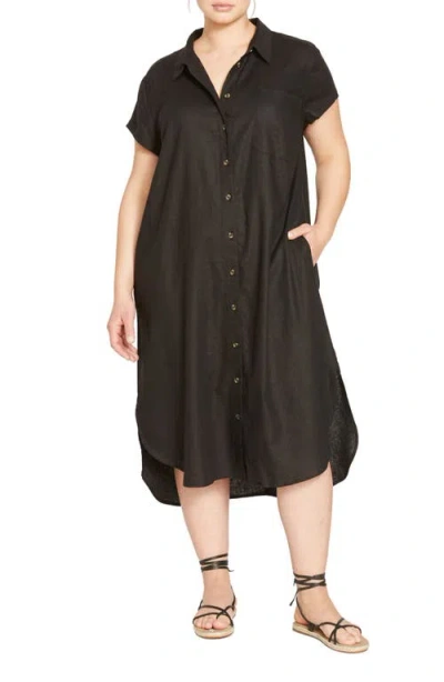 Universal Standard Dune Linen Blend Midi Shirtdress In Black
