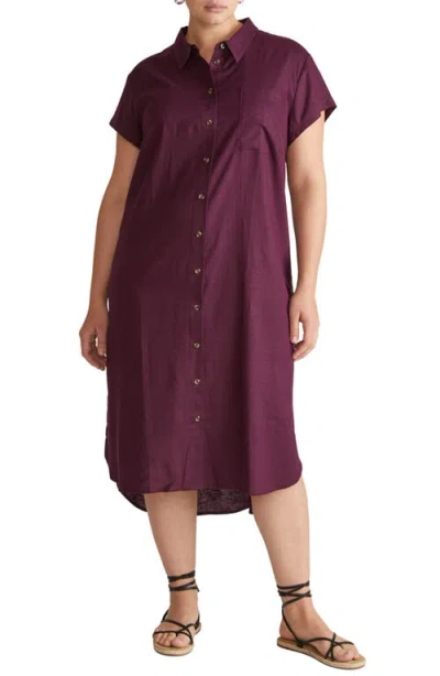 Universal Standard Dune Linen Blend Midi Shirtdress In Burgundy