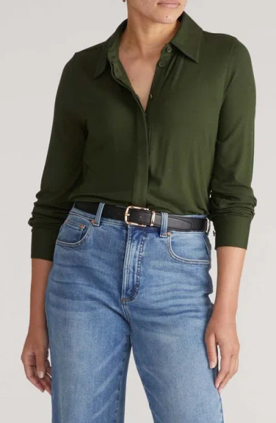 Universal Standard Elbe Button-up Shirt In Coratina Green