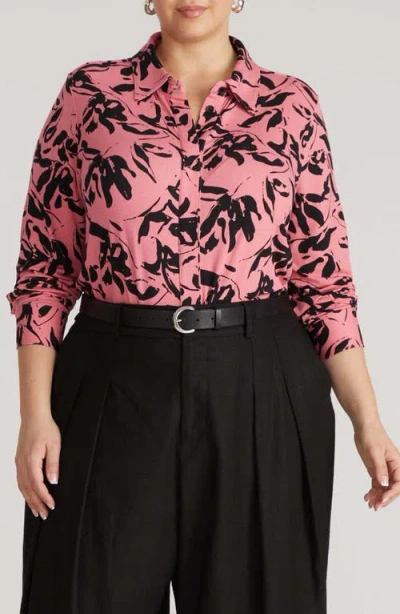 Universal Standard Elbe Button-up Shirt In Pink Sgrafitto Print