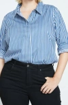Universal Standard Elbe Classic Fit Button-up Shirt In Blue Scolaire/white Stripe