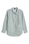 Universal Standard Elbe Classic Fit Button-up Shirt In Sage/white