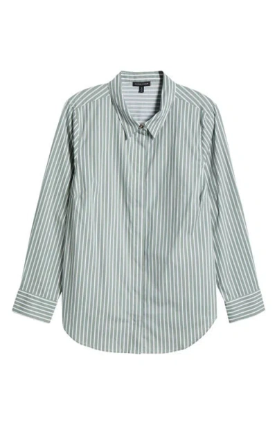 Universal Standard Elbe Classic Fit Button-up Shirt In Sage/white