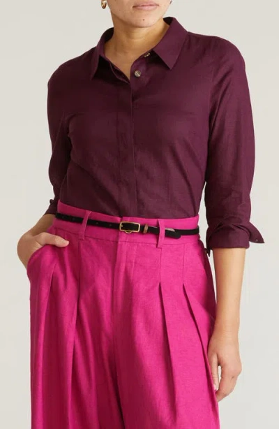 Universal Standard Elbe Long Sleeve Button-up Shirt In Burgundy
