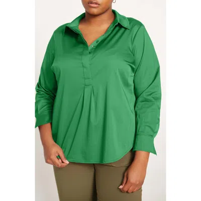 Universal Standard Elbe Stretch Poplin Shirt In Green