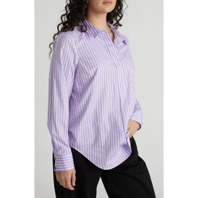 Universal Standard Elbe Stretch Poplin Shirt In Lavender/white Stripe