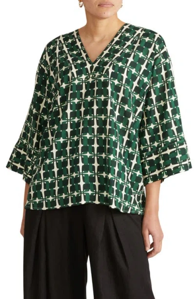 Universal Standard Elio Print Linen Blend Top In Green