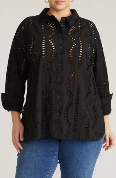Universal Standard Embroidered Cotton Poplin Blouse In Black