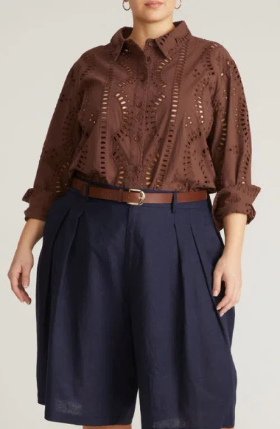 Universal Standard Embroidered Cotton Poplin Blouse In Brown