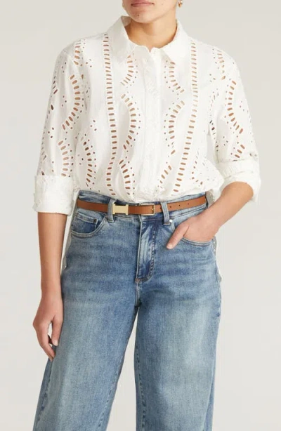 Universal Standard Embroidered Cotton Poplin Blouse In White
