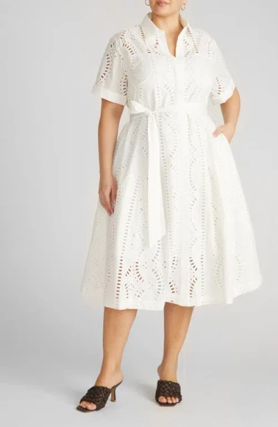Universal Standard Eyelet Tie Waist Poplin Shirtdress In White