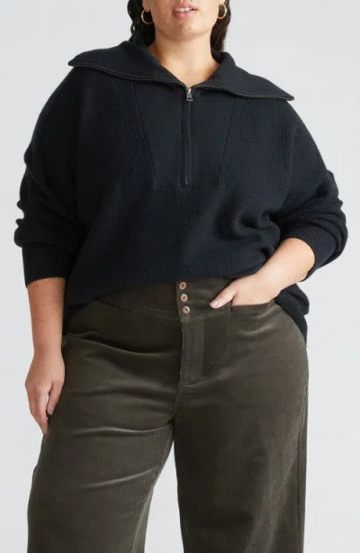 Universal Standard Funnel Neck Half Zip Sweater In Black