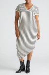 Universal Standard Geneva Asymmetric T-shirt Dress In Brazilian Sand/black Stripe