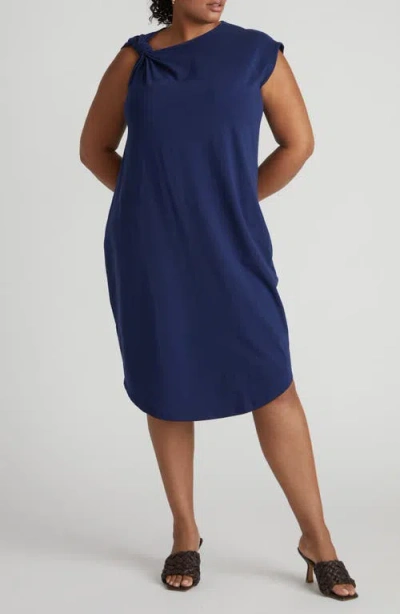 Universal Standard Geneva Knot Shoulder Jersey Dress In Blue