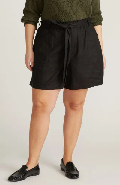 Universal Standard Harbor Stretch Linen Blend Paperbag Shorts In Black