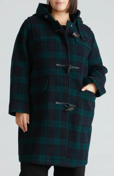 Universal Standard Highlands Duffle Coat In Green/navy Plaid