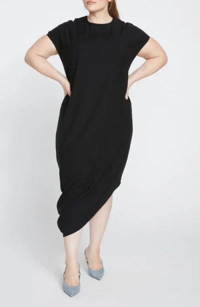 Universal Standard Iconic Double Luxe Geneva Asymmetric T-shirt Dress In Black