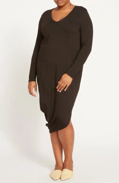 Universal Standard Iconic Geneva Long Sleeve Asymmetric Dress In Black