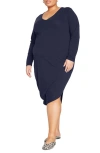 Universal Standard Iconic Geneva Long Sleeve Asymmetric Dress In Midnight
