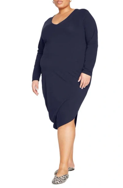 Universal Standard Iconic Geneva Long Sleeve Asymmetric Dress In Midnight