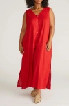 Universal Standard Islet Linen Blend Maxi Dress In Red