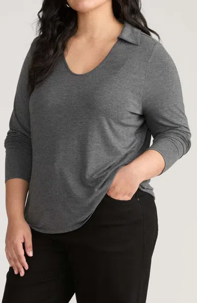 Universal Standard Katia Polo Jersey T-shirt In Gray
