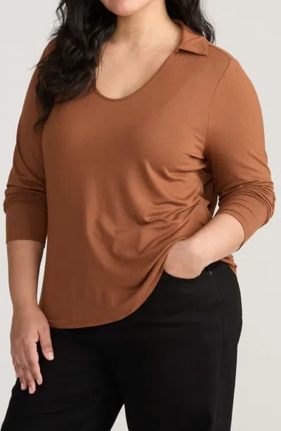 Universal Standard Katia Polo Jersey T-shirt In Brown