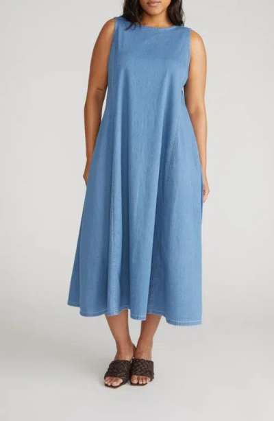 Universal Standard Kendra Sleeves Chambray Midi Dress In Blue