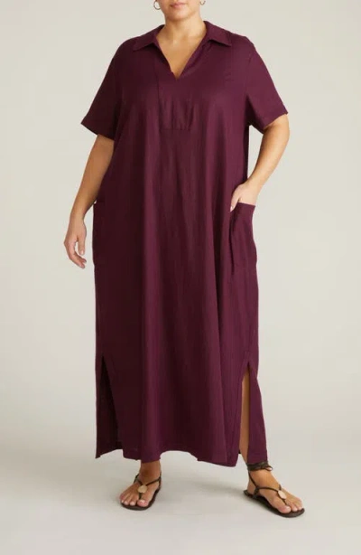 Universal Standard Leaf-print Linen-blend Maxi Dress In Purple