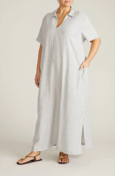 Universal Standard Leaf-print Linen-blend Maxi Dress In White