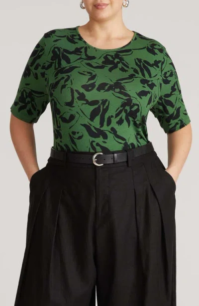 Universal Standard Lily Liquid Jersey Crewneck Top In Green Sgrafitto Prin