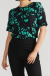 Universal Standard Lily Liquid Jersey Crewneck Top In Noir Garden - Navy/green