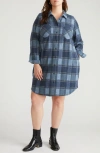 Universal Standard Long Sleeve Check Flannel Shirtdress In Blue