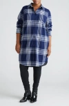 Universal Standard Long Sleeve Check Flannel Shirtdress In Blue/white Check