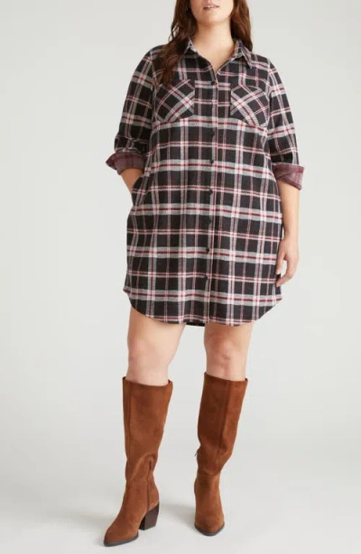 Universal Standard Long Sleeve Check Flannel Shirtdress In Brown