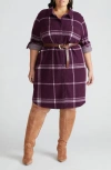 Universal Standard Long Sleeve Check Flannel Shirtdress In Oversized Burgundy Check