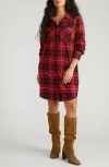 Universal Standard Long Sleeve Check Flannel Shirtdress In Red
