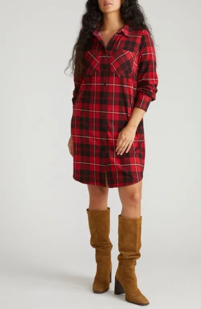 Universal Standard Long Sleeve Check Flannel Shirtdress In Red