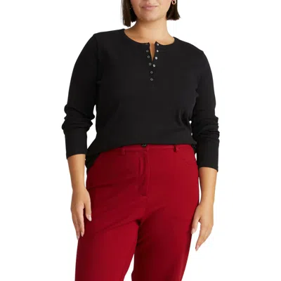 Universal Standard Long Sleeve Stripe Henley In Black