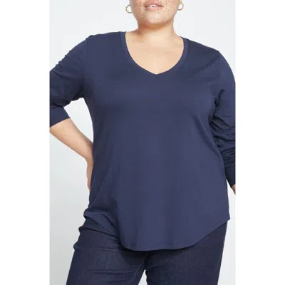 Universal Standard Long Sleeve V-rex Tee In Blue