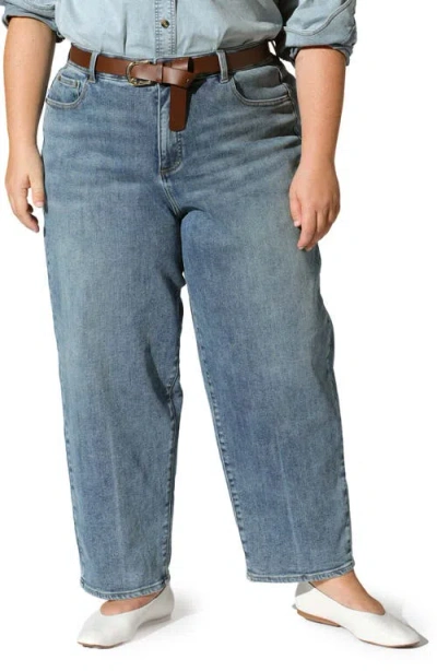 Universal Standard Lou High Waist Barrel Linen Blend Jeans In Blue