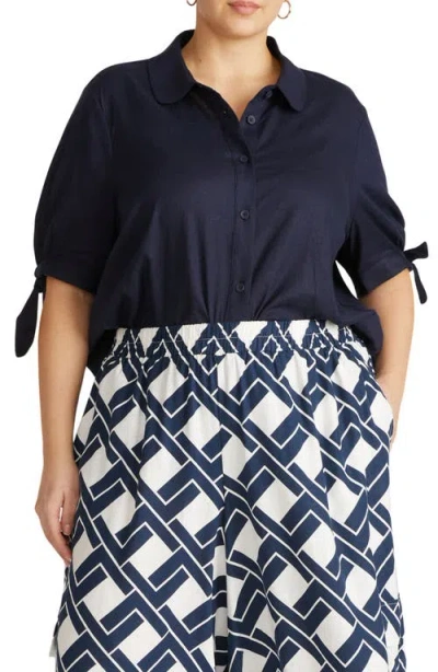 Universal Standard Luisa Linen Blend Button-up Shirt In Blue